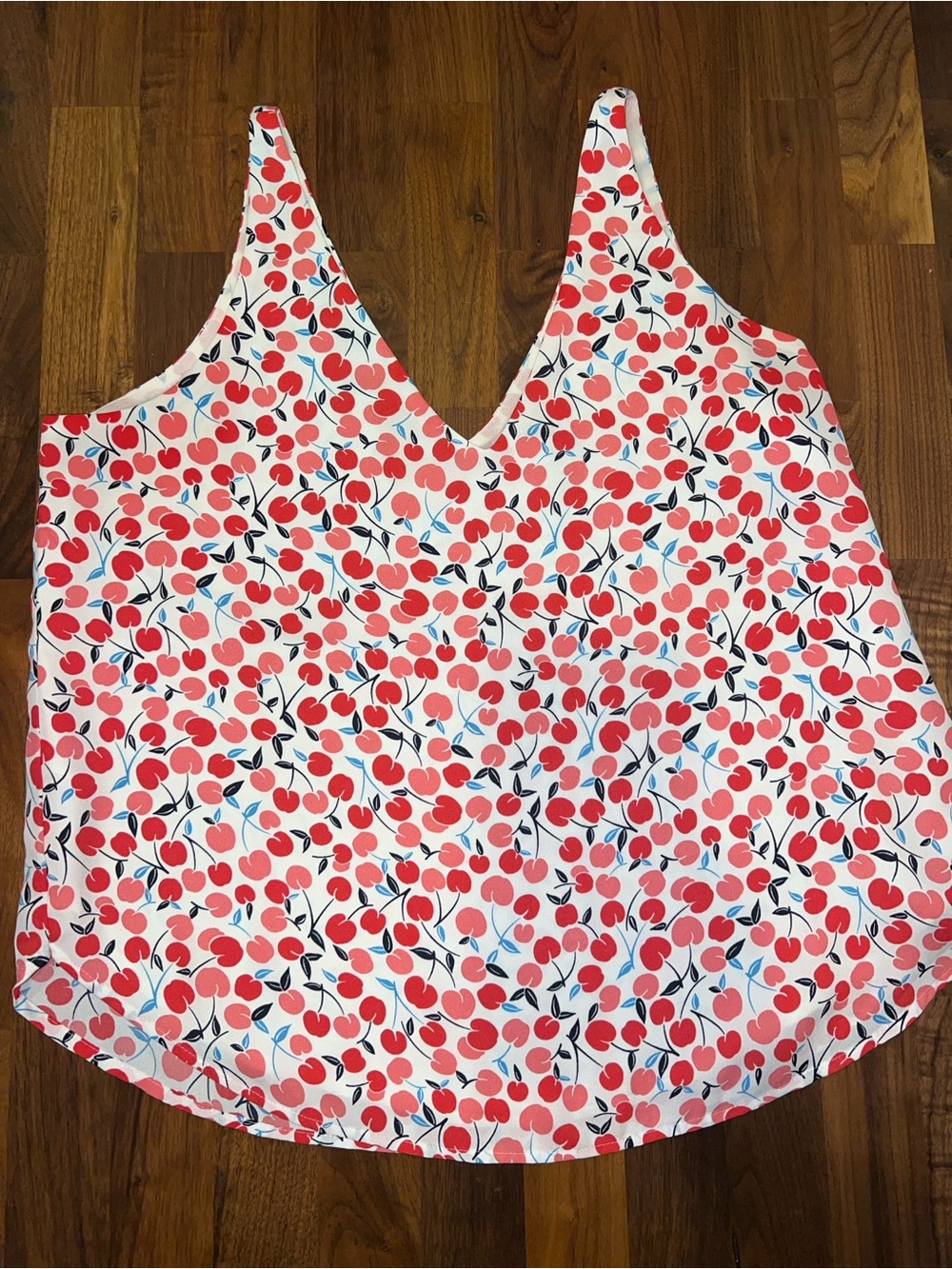 LOFT White Tank Top with Red Cherry Print Fully Lined M